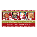Big Red Flowers Tiny Stripes Christmas Photo Picture Card