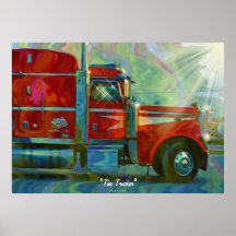 Big Rig Red FreightlinerTruck Driver's  Art Poster