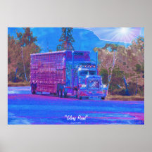 Big Rig Truck Highway Driving Transport Art Poster