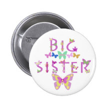 Big Sister, butterflies & flowers button