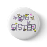 Big Sister, mauve & yellow butterflies button