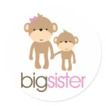 Big Sister Monkey Pregnancy Announcement T-shirt Round Stickers