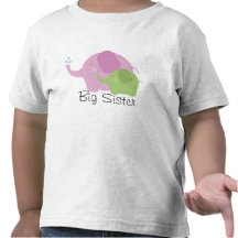 Big Sister Pink and Green Elephant Girls Tee