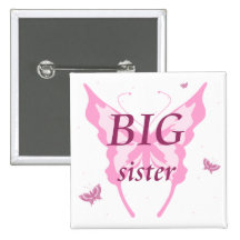 BIG sister pink butterfly girl's pinback button