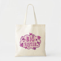 Big Sister Pink Flower Butterfly Tote Canvas Bag