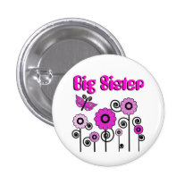 Big Sister, pink flowers with butterfly button
