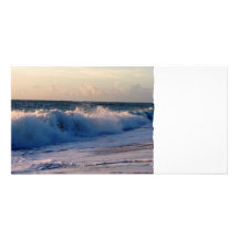 Big splashing waves sunrise Florida beach Personalized Photo Card