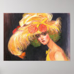 Big Yellow Hat Victorian Fashion Lady Poster Print