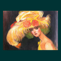 Big Yellow Hat Victorian Fashion Lady Poster Print posters