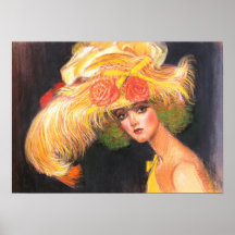 Big Yellow Hat Victorian Fashion Lady Poster Print