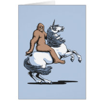 Bigfoot montant une licorne carte de vœux