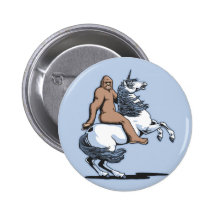 Bigfoot Riding a Unicorn Pinback Buttons
