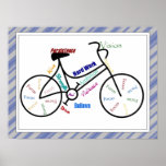 Bike, Bicycle  Sport, Motivational Words & Stripes Poster