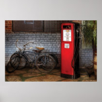Bike - Two Bikes and a Gas Pump Poster