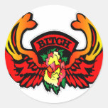 Biker Bitch Rose w/ Wings Round Stickers