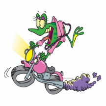 biker chick froggy frog animal cartoon photo sculpture