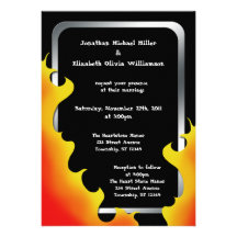 Biker Flames Silver Frame Wedding ~ Invitations