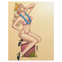 Bikini Blonde Pin-up Girl with Flowers by Al Rio