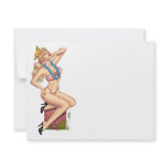 Bikini Blonde Pin-up Girl with Flowers by Al Rio invitations