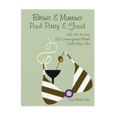 Bikinis and Martinis Pool Party Invitation Postcard by Beezazzler