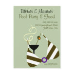 Bikinis and Martinis Pool Party Invitation postcards