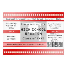 Billet rouge d'admission de Reuinion de classe de  Faire-parts