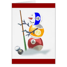 Billiard Ball Snowman Christmas Greeting Card