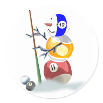 Billiard Ball Snowman Christmas Round Stickers
