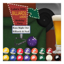 Billiards Pool Mans 30th Birthday Party Invitations