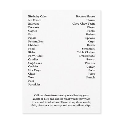 Bingo Card Birthday Party Call Out Words Post Card by AnnLeeDesigns