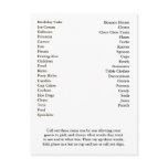 Bingo Card Birthday Party Call Out Words Post Cards