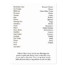 Bingo Card Birthday Party Call Out Words Postcard