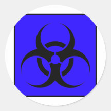 Bio Hazard or Biohazard Sign Symbol Warning Blue Round Sticker