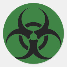 Bio Hazard or Biohazard Sign Symbol Warning Green Round Stickers