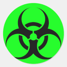 Bio Hazard or Biohazard Sign Symbol Warning Green Round Stickers