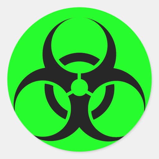 Bio Hazard or Biohazard Sign Symbol Warning Green Round Stickers