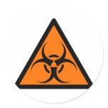 Bio Hazard or Biohazard Sign Symbol Warning Orange Round Stickers