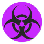 Bio Hazard or Biohazard Sign Symbol Warning Purple Round Stickers