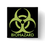biohazard ! warning danger pinback button
