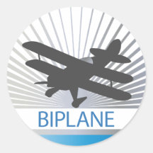 Biplane Airplane Round Stickers
