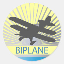 Biplane Airplane Round Stickers