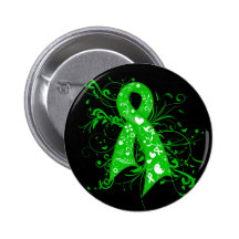 Bipolar Disorder Floral Swirls Ribbon Pinback Button