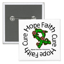 Bipolar Disorder Hope Faith Cure Flower Ribbon Pins