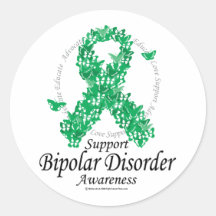 Bipolar Disorder Ribbon of Butterflies Stickers