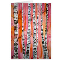 birch tree landscape abstract art greeting card