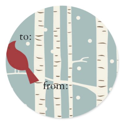 birch tree wintery gift tags round stickers by TheGrinchsCloset