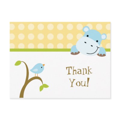 Bird and hippo polkadots thank you postcard by Jamene