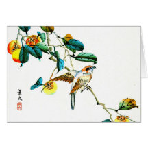 Bird and Persimmons 1892 Card