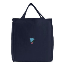 Bird and Rose Embroidered reusable canvas tote bag