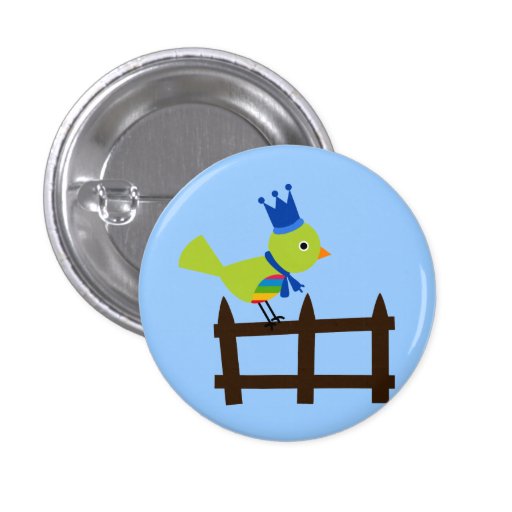 Bird Birds Green Cute Crown Fence Cartoon Animal Pins
